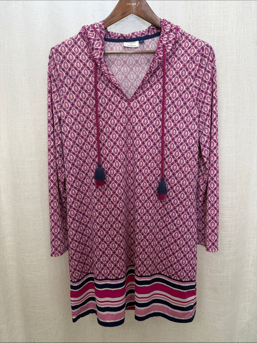 Cabana Life Talbots Pink & Navy Hooded Long Sleeve Dress Size Large